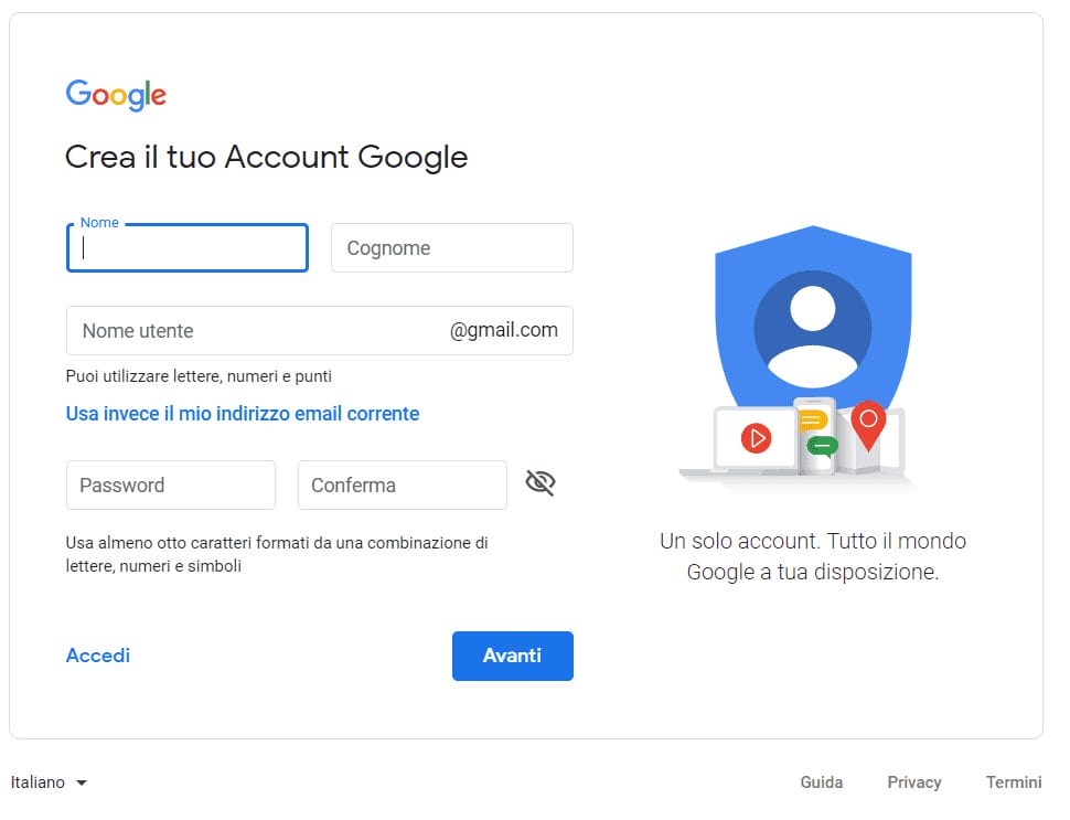 configurazione account google 